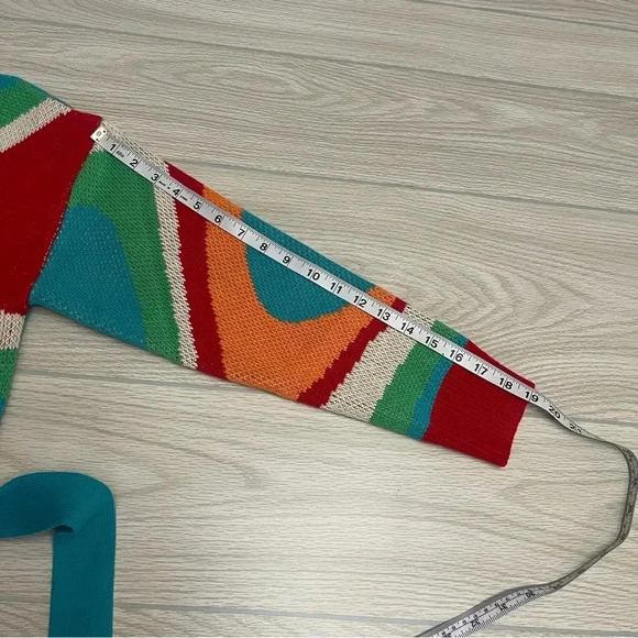 Dee Elly Print Red Fringe Long Open Cardigan Women’s size Small - Picture 12 of 14